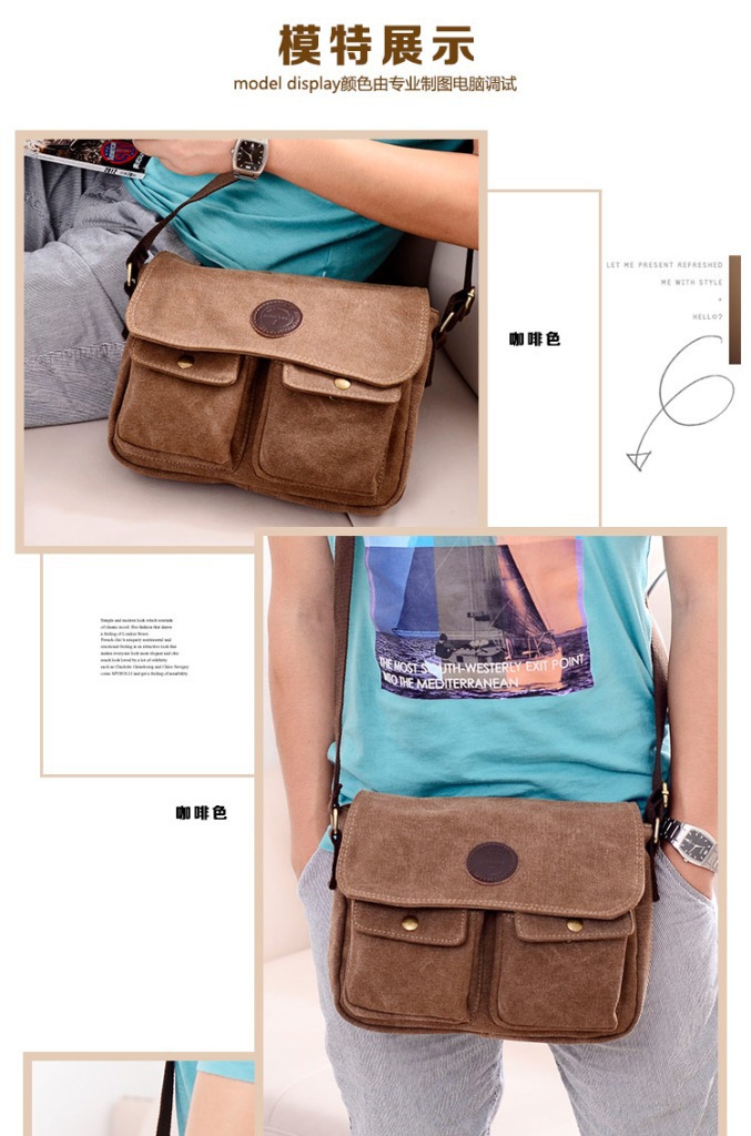 Dxyizu Tas Selempang Messenger Bag Bahan Canvas Brown